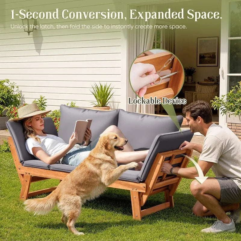 Acacia Wood Patio Loveseat with Soft Cushions