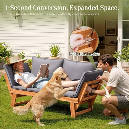 Acacia Wood Patio Loveseat with Soft Cushions
