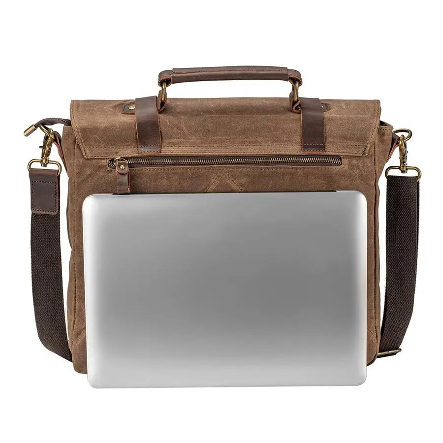 Vintage Leather Messenger Bag  Laptop  Waxed Canvas