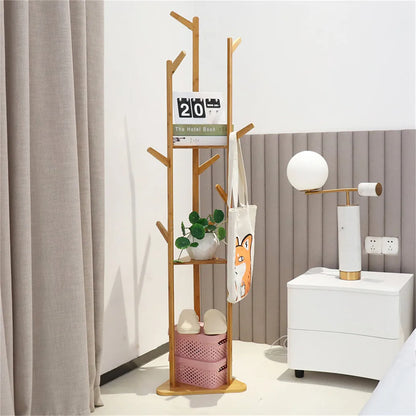 Wooden Coat and Hat Hanger Stand Floor Standing