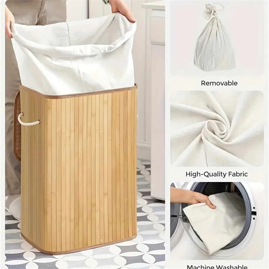 Bamboo Foldable Storage Basket Large Laundry Organizer