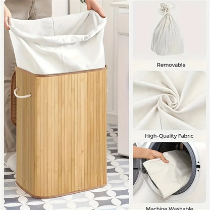 Bamboo Foldable Storage Basket Large Laundry Organizer
