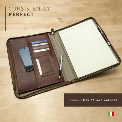 Leather Portfolio with Zipper for Laptop Sleeve