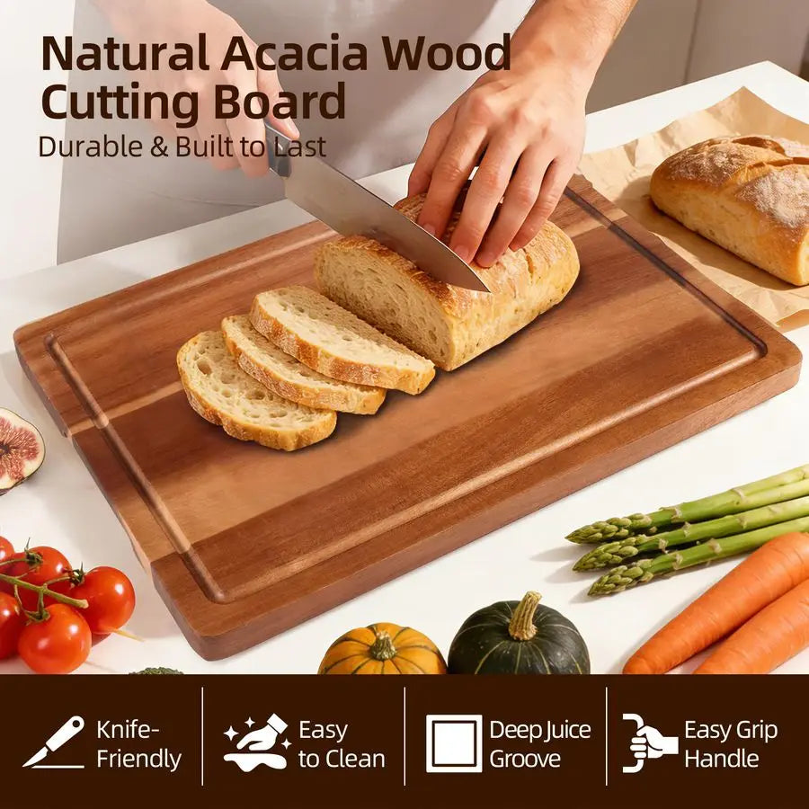 Set of 2 Acacia Wood and Acrylic Cutting Board