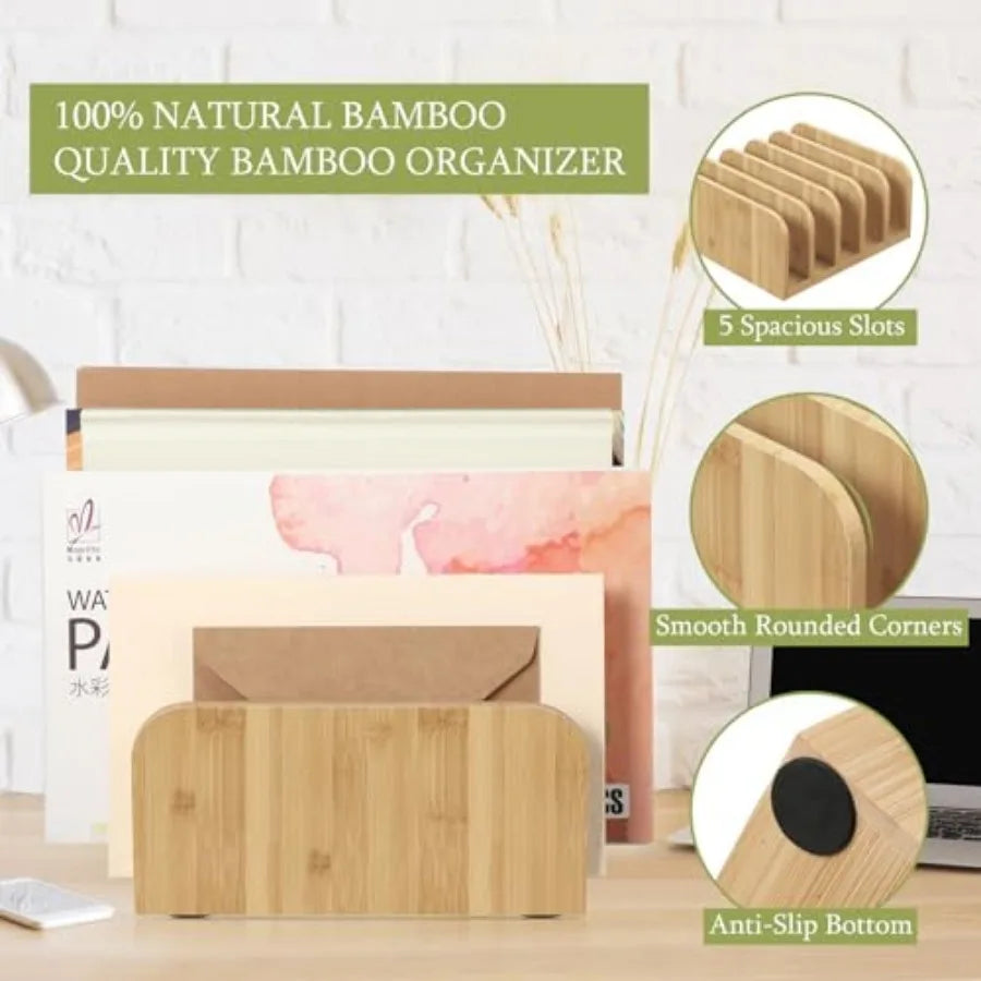 Bamboo Letter Organizer Countertop Paper File