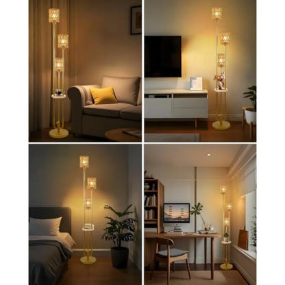 Dimmable Boho Floor Lamps with Table 3-Lights