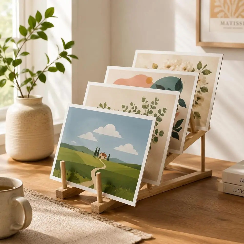 3 Pcs Wood Book Stand Display Tabletop Plate Puzzle Rack