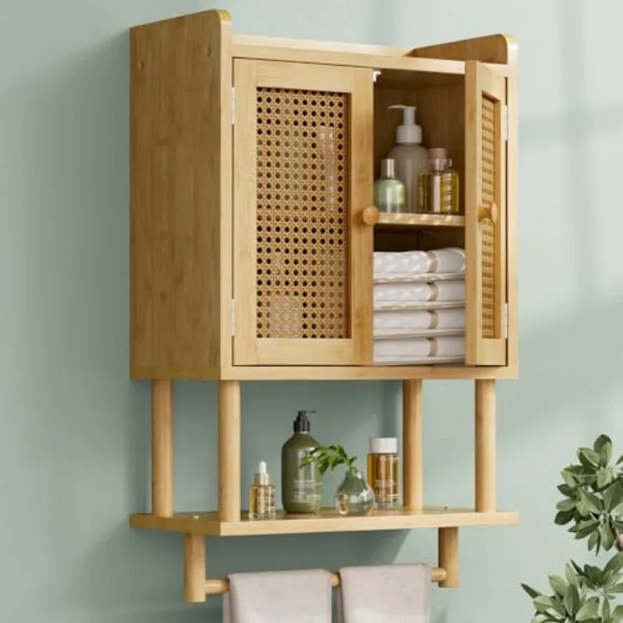 Bamboo Medicine Cabinet with Rattan Door