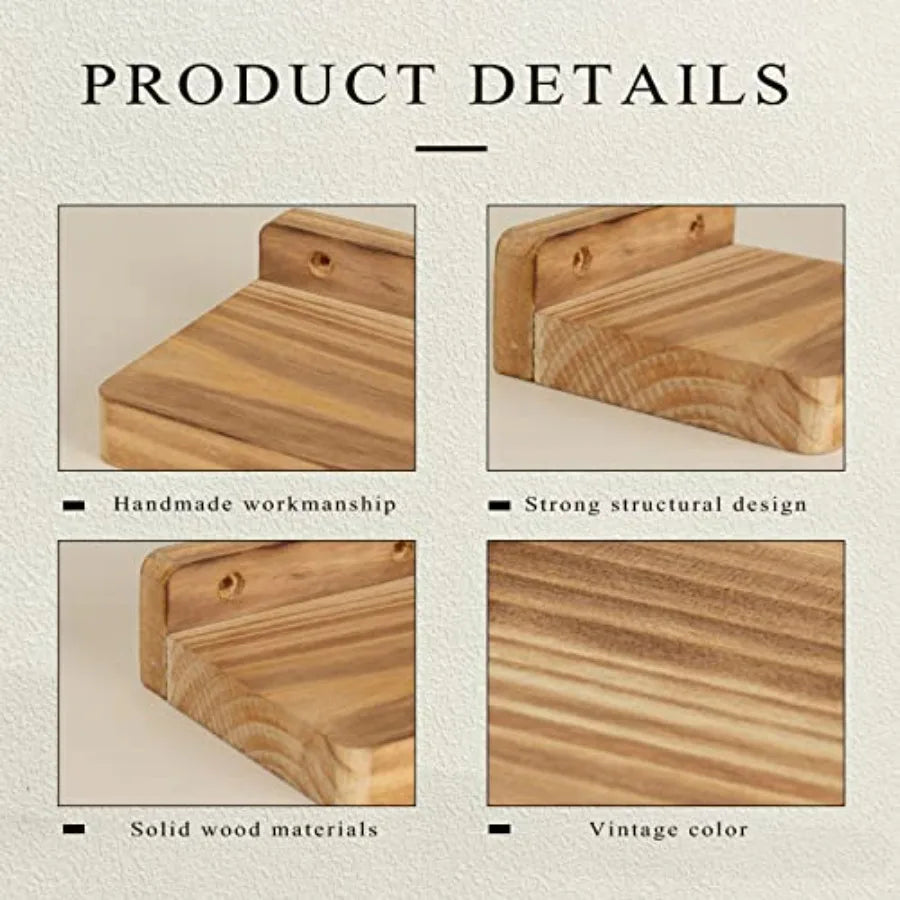 Small Floating Shelf for Wall Set of 2 Natural Wood