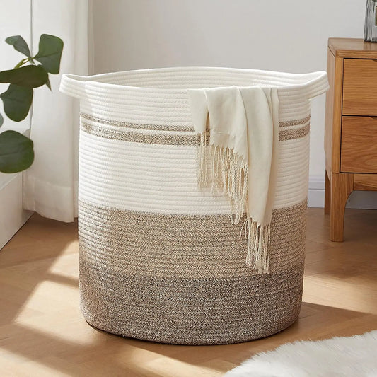 80L Large Woven Laundry Basket with Handles