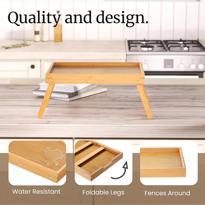 2 Pack Bamboo Bed Tray Table with Folding Legs