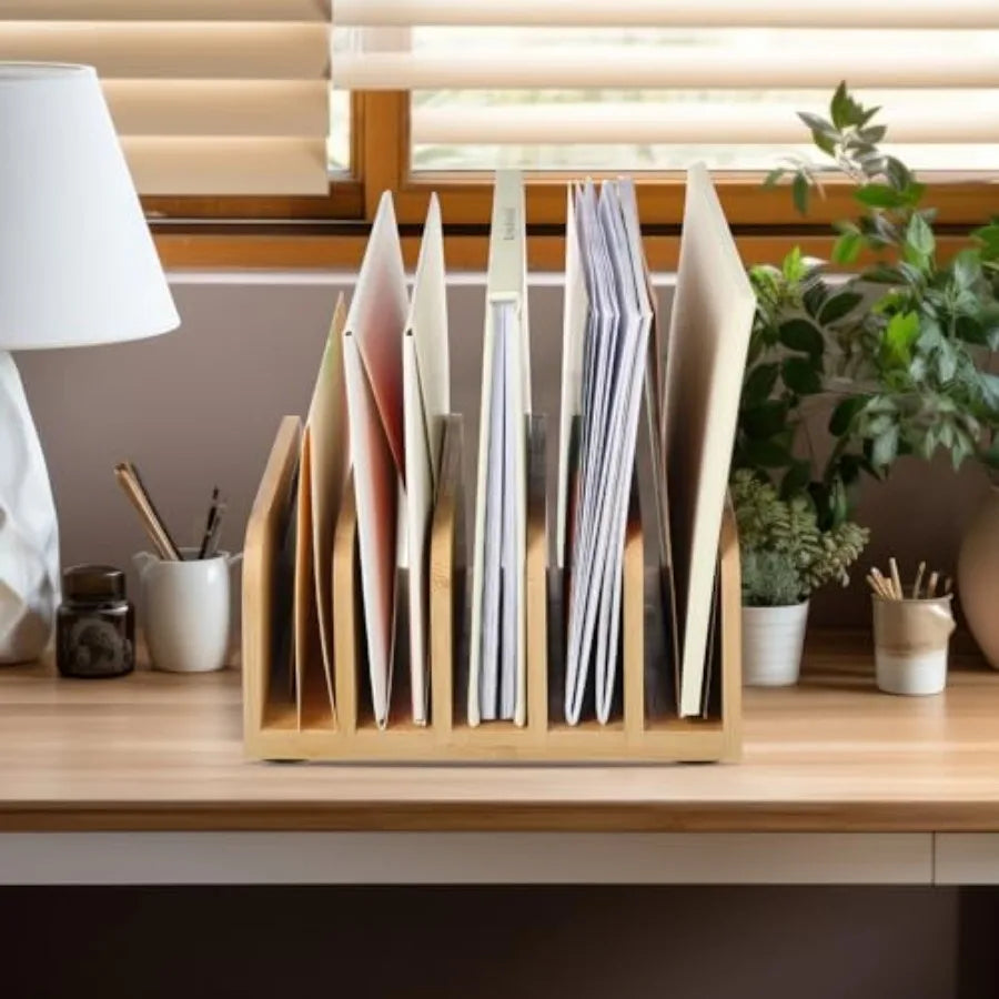 Bamboo Letter Organizer Countertop Paper File
