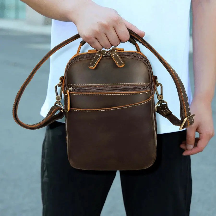 Italian Leather Small Mens Crossbody Handgun Bag