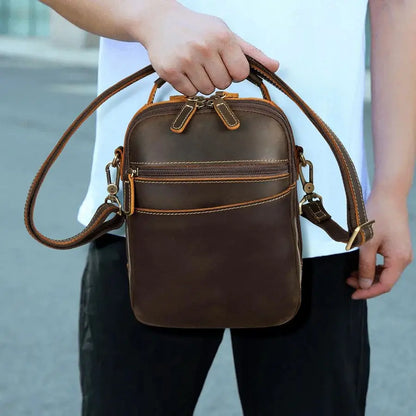 Italian Leather Small Mens Crossbody Handgun Bag