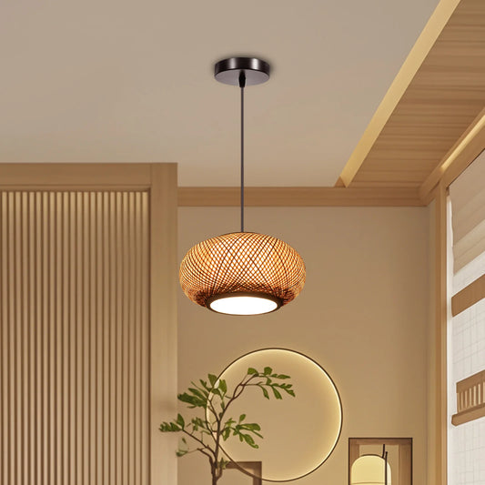Rustic Bamboo Wicker Rattan Lantern Pendant Light