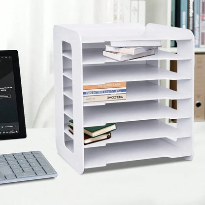 7 Tier White Wooden Desktop Storage Rack