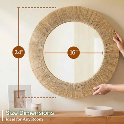 24 Inch Natural Jute Wall Mounted Round Mirror
