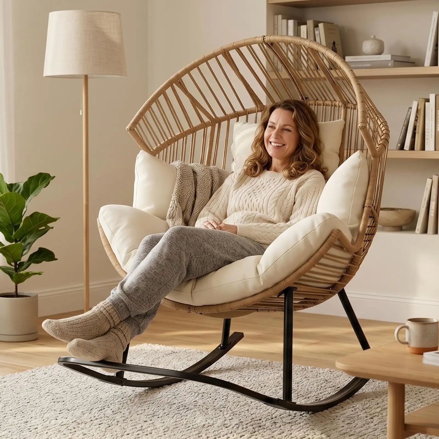 Oversized Ergonomic Wicker Rocking Egg Chair