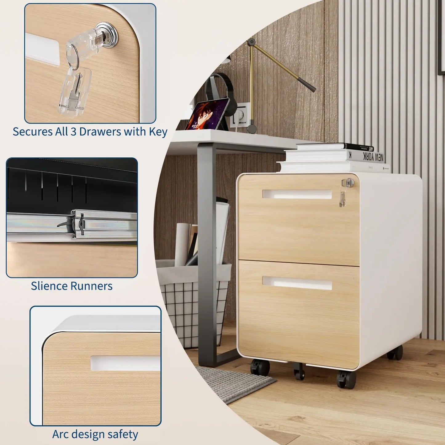 2 Drawer Mobile File Cabinet With Lock