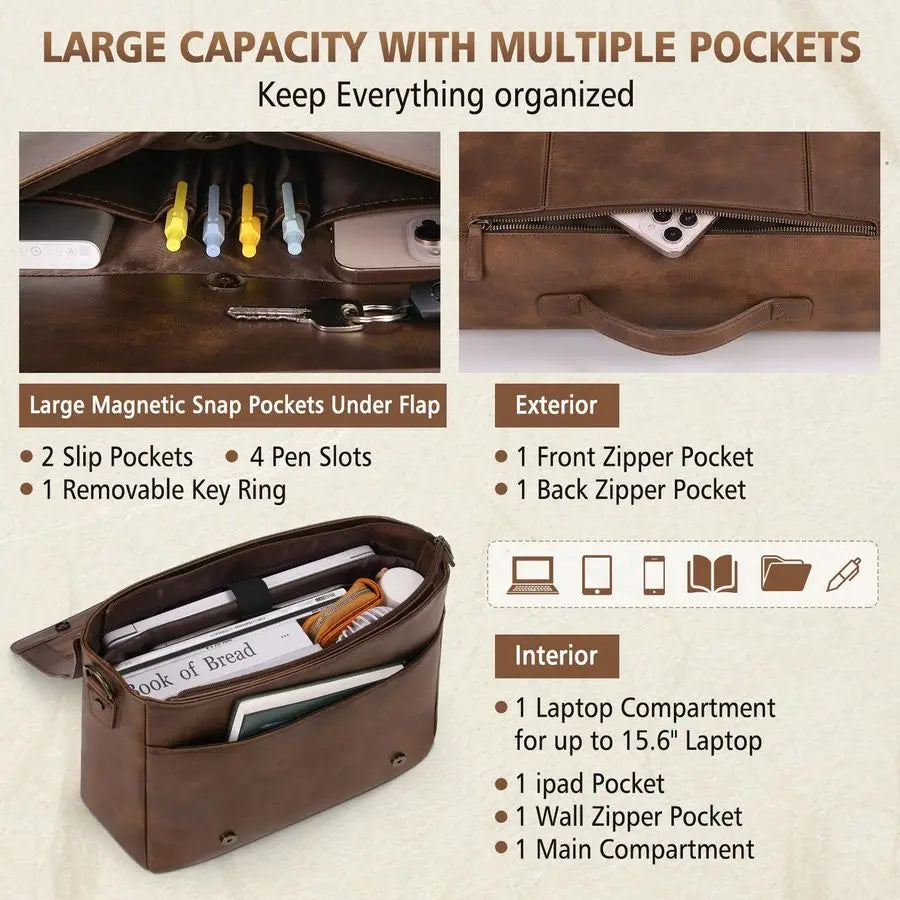 Large Leather Laptop Messenger Bag for Men