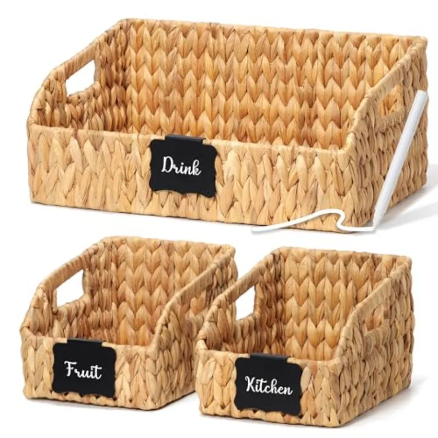 Handwoven Labeled Storage Basket with Handles