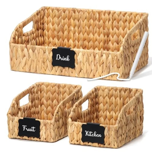 Handwoven Labeled Storage Basket with Handles