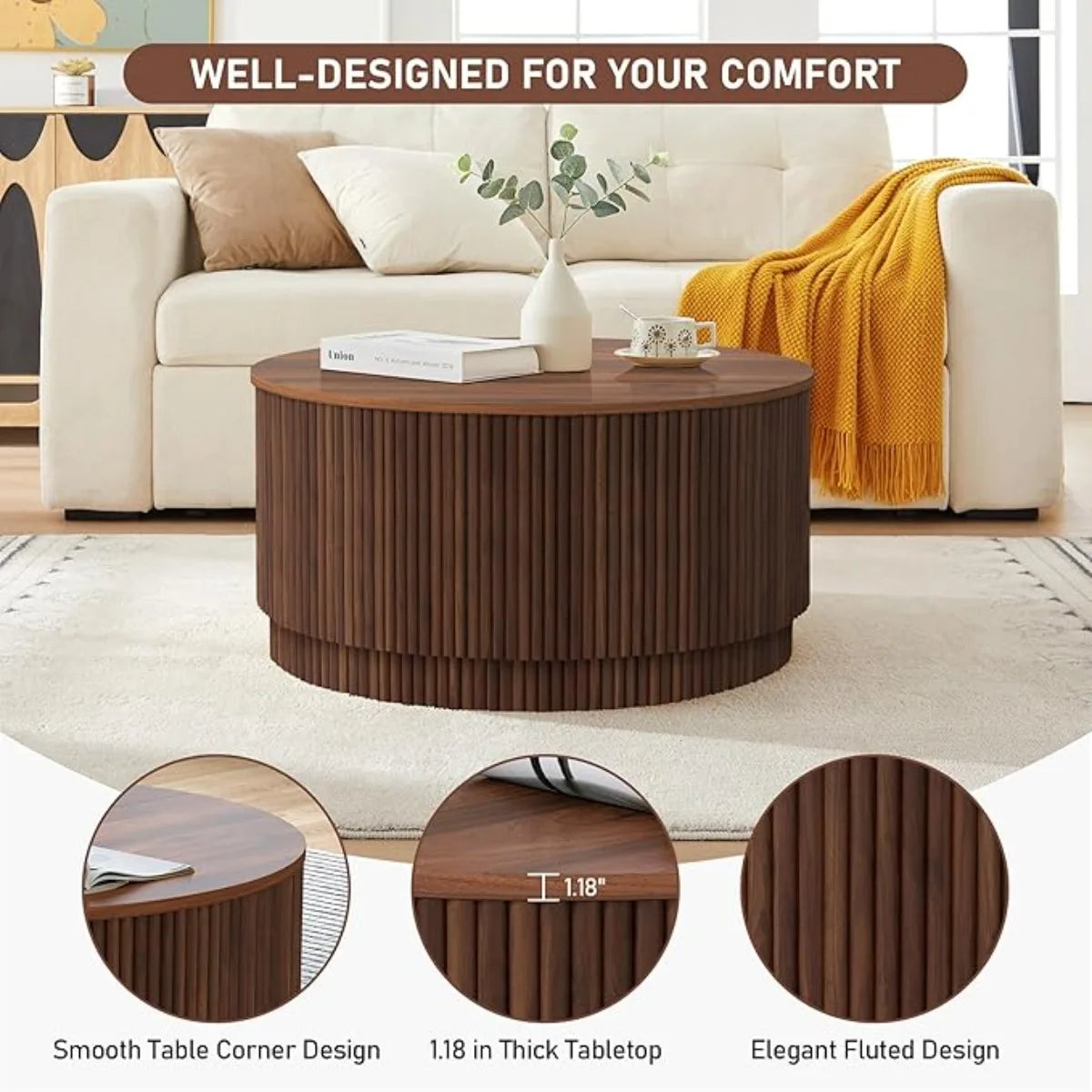 31.5" Round Coffee Table with Storage