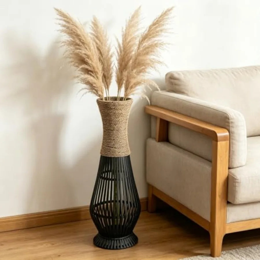 Tall Bamboo Wood Floor Vase 26" High