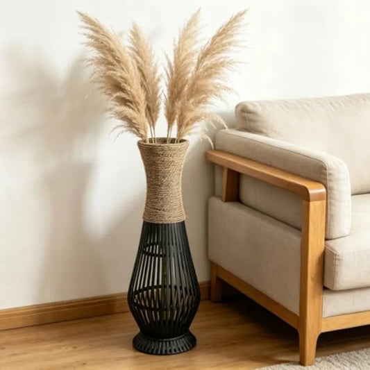 Tall Bamboo Wood Floor Vase 26" High