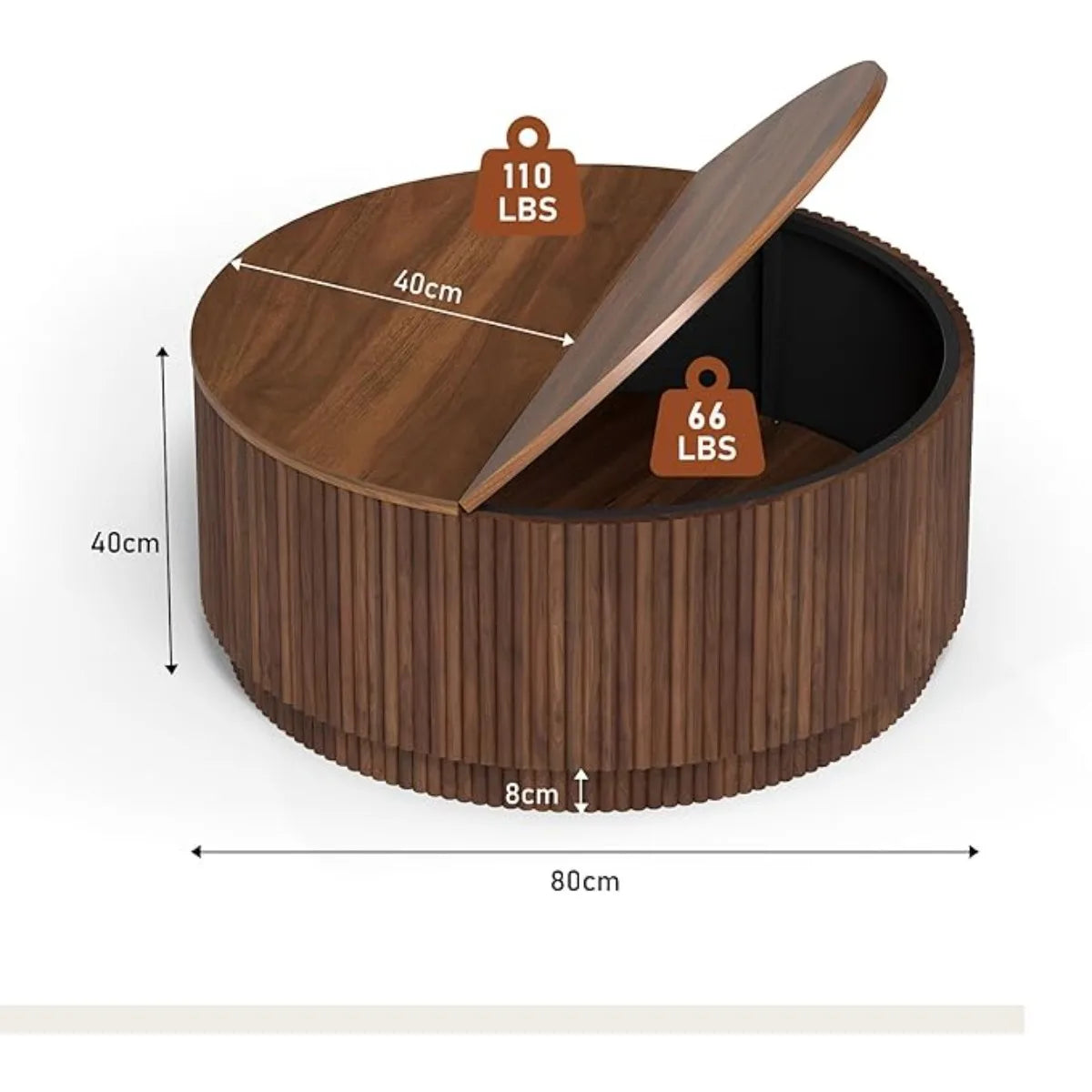 31.5" Round Coffee Table with Storage
