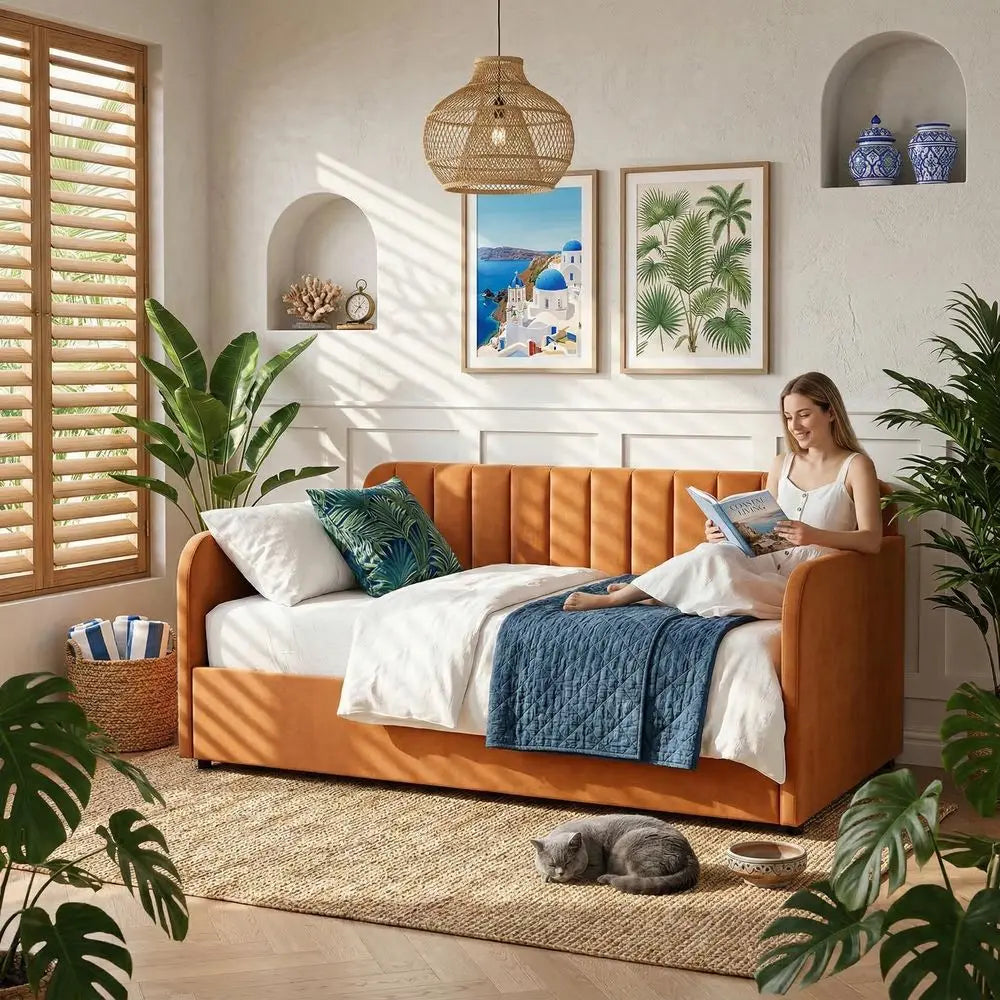 Velvet Upholstered Daybed with Storage