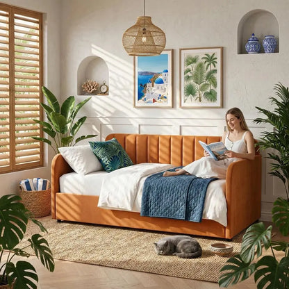 Velvet Upholstered Daybed with Storage