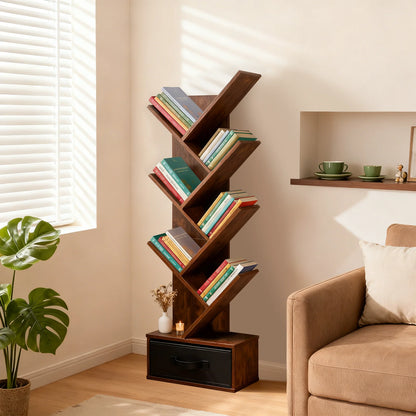 7-Tier Tree Bookshelf with Drawer
