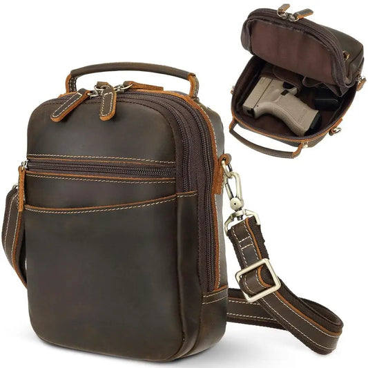 Italian Leather Small Mens Crossbody Handgun Bag