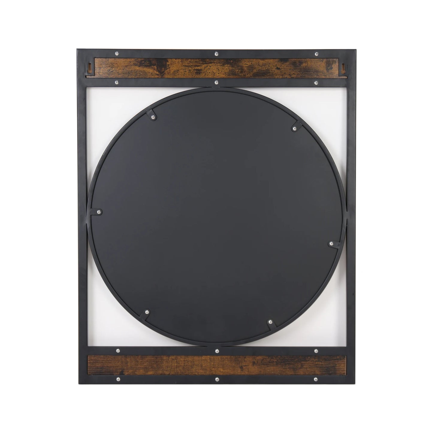 Industrial Metal Wood Frame Wall-Mounted Mirror
