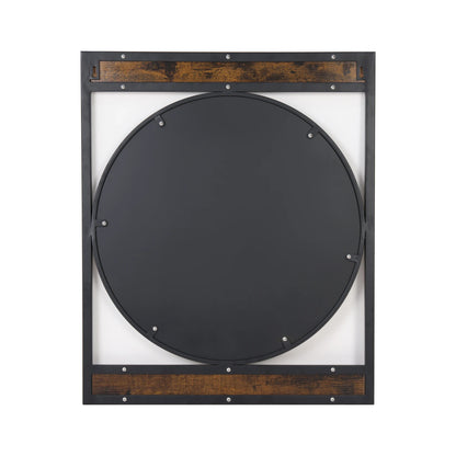 Industrial Metal Wood Frame Wall-Mounted Mirror