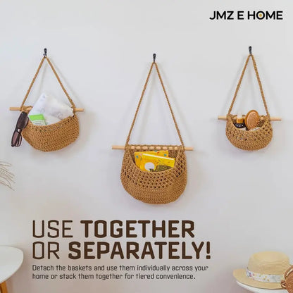 3 Tier Woven Wall  Hanging Storage Baskets