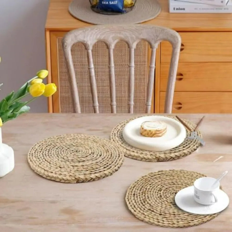 6Pcs 12" Round Natural Hand-Woven Placemats