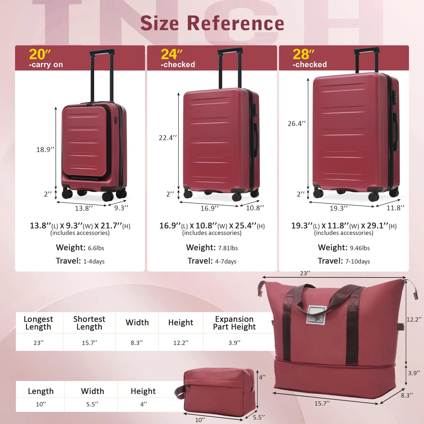 Luggage Sets 5 Piece with Front Opening, Hardside Expandable Carry On Suitcase Set with Double Spinner Wheel