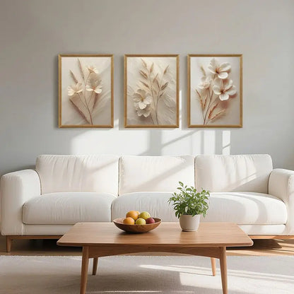 3Pcs Framed Neutral Floral Canvas Wall Art