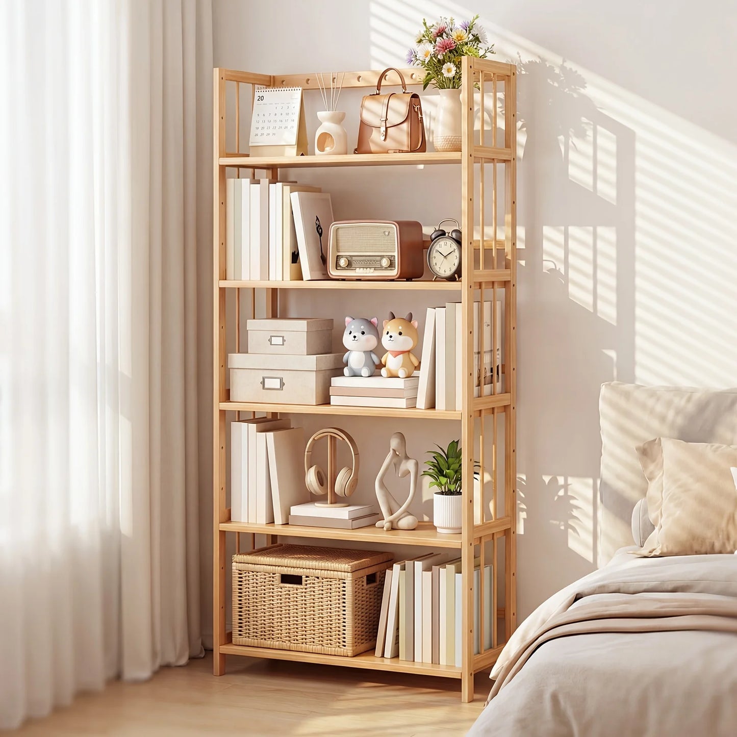 Bamboo Bookshelf with Adjustable Shelves