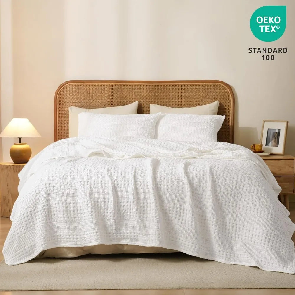 100% Cotton Waffle Weave Blanket King Size for Bed