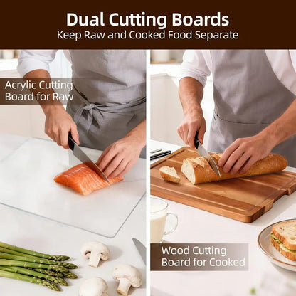 Set of 2 Acacia Wood and Acrylic Cutting Board