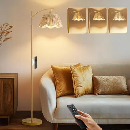 Rattan Boho Floor Lamp for Living Room
