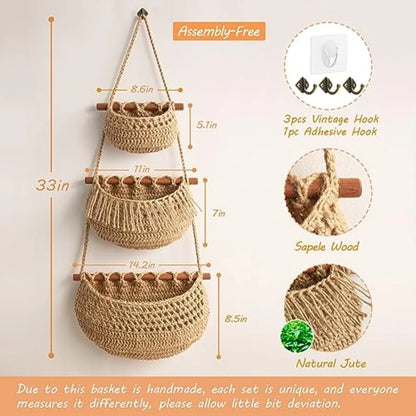 Hanging Fruit Basket 3 Tier Over the Door Organizer