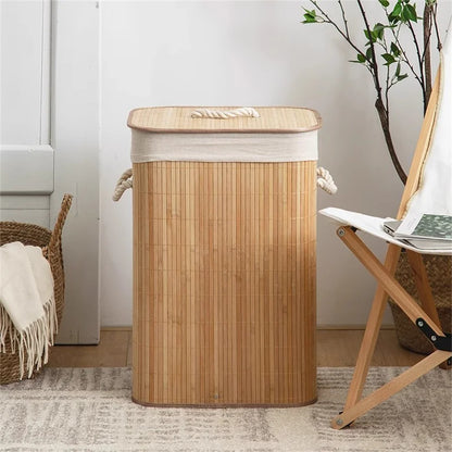 Bamboo Foldable Storage Basket Large Laundry Organizer