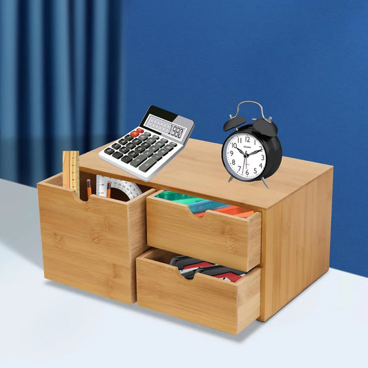 Bamboo Desk Organiser Storage with 3 Drawers