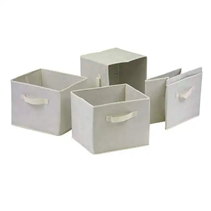 Four-Compartment Wooden Shelf With Foldable Fabric Baskets