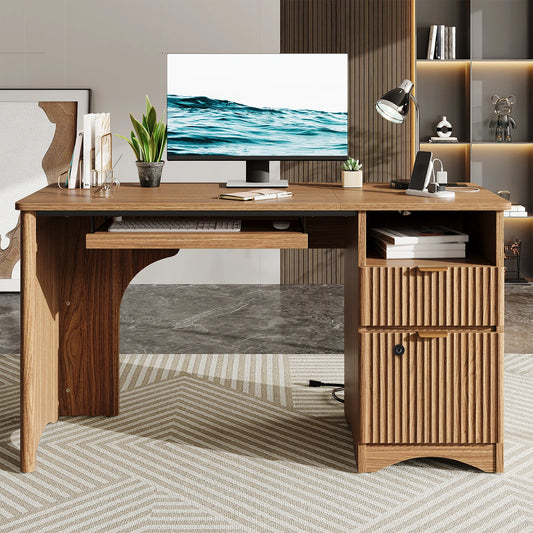 Office Desk with File Drawer & Charging Station