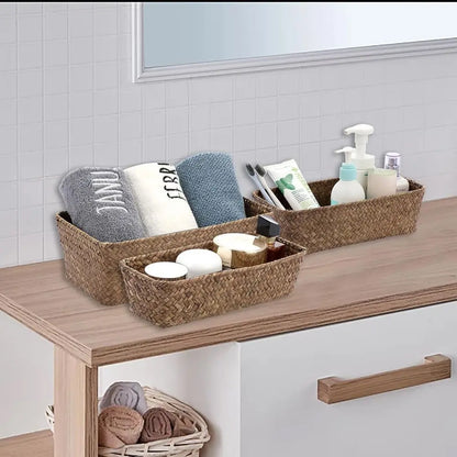 3 Natural Wicker Basket Set Handwoven Seagrass